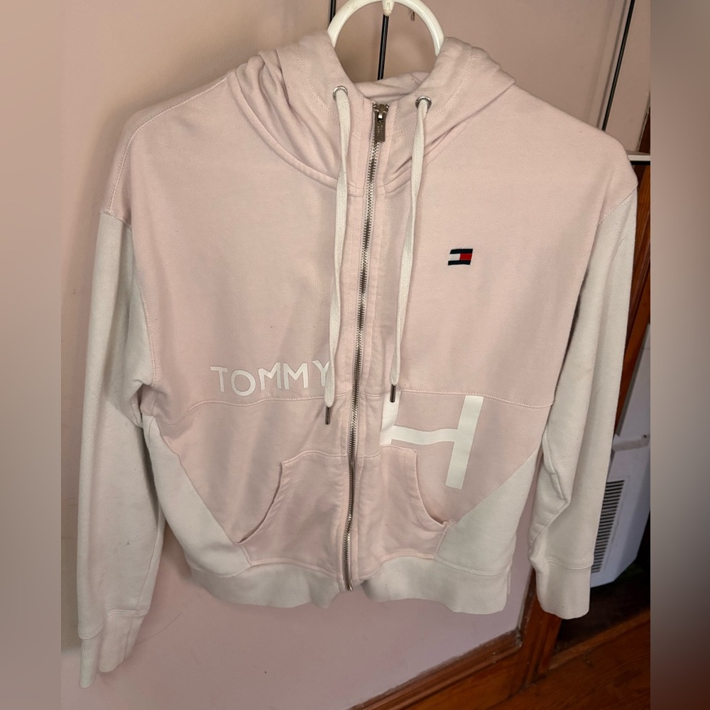 Tommy Hilfiger Light Pink and White Zip-Up Hoodie